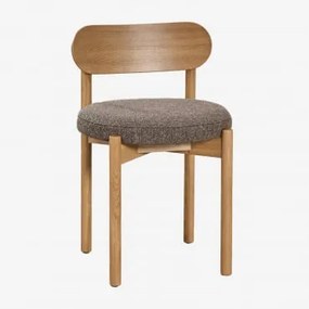 Cadeira De Jantar Estofada Em Carvalho Bianca Madeira Natural & Bouclé Castanho Trigo - Sklum