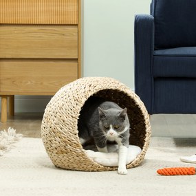 Cama para gatos 45 x 41 x 37 cm com almofada macia e interior espaçoso, em tecido de linho, castanho