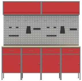 Conjunto de Armário e Painel de Ferramentas de 10 Peças vidaXL Vermelh