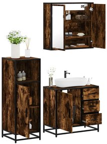 vidaXL 3 pcs conjunto de móveis WC madeira processada carvalho fumado