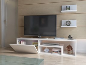 Móvel de TV "Zeplin" com Prateleiras de Parede – Branco - 120x29.6x29.