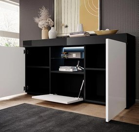 Aparador "Elma" com Luz LED - 135x73x34 cm - Preto e Branco Brilhante