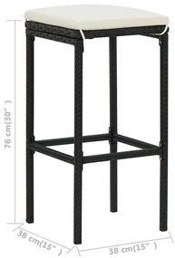 5 pcs conjunto de bar para jardim com almofadões preto