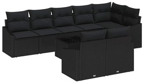 Conjunto de Sofá de Jardim de 9 Peças com Almofadas Beiges em Rattan d