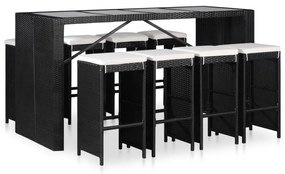 vidaXL Conjunto de jantar para exterior 9 pcs vime PE preto