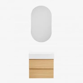 Conjunto De Móvel De Casa De Banho Em Madeira E Chapa De Freixo Com Lavatório Integrado Ona Madeira Natural & Ovalado Com Armazenamento - Sklum