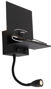 LED Candeeiro de parede inteligente preto com USB e braço flexível incl. Wifi G9 - Flero Moderno