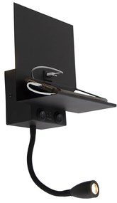 LED Candeeiro de parede inteligente preto com USB e braço flexível incluindo WiFi G9 - Flero Moderno