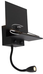 LED Candeeiro de parede inteligente preto com USB e braço flexível incl. Moderno