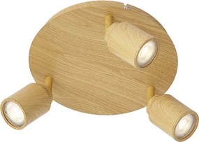 Plafon de teto Japandi madeira clara com spots ajustáveis 3-luzes IP44 - Ducha