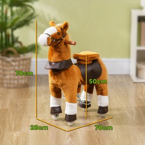 Cavalo de montar para crianças, com Rodas e sela elevada, para crianças dos 3 aos 5 anos, capacidade de 60 kg, 70 x 28 x 70 cm, castanho