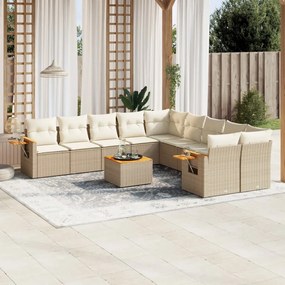 vidaXL 11 pcs conjunto sofás de jardim c/ almofadões vime PE bege