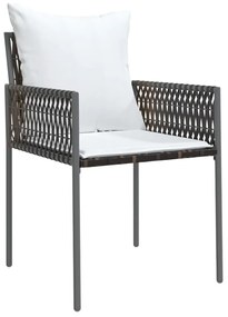7 pcs conjunto de jantar p/ jardim c/ almofadões vime PE e aço