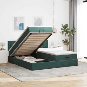 Estrutura de cama otomana com colchão verde escuro Veludo