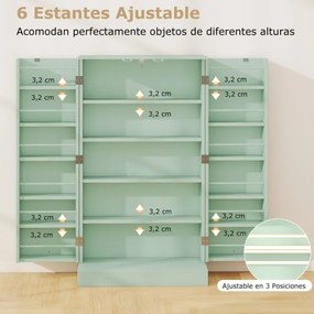 Armário despensa Cozinha 59 x 30 x 104 cm com 2 portas e prateleiras ajustáveis Verde