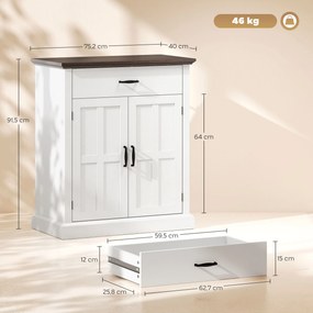 Aparador para Sala de Estar Estilo Rústico com 1 Gaveta Prateleira Ajustável 75,2x40x91,5 cm Branco e Madeira