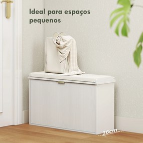Banco Sapateira Móvel Sapateira Estreito com Assento Estofado Caixa Rebatível e Painel de Ripas 80x26x47,5 cm Branco