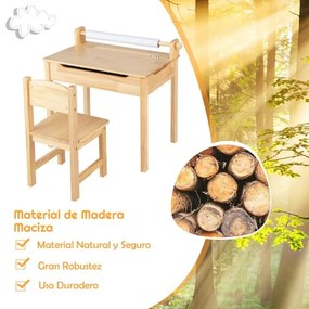 Conjunto de mesa e cadeira multiactividades para crianças com arrumação autónoma para rolos de papel e marcadores Natural