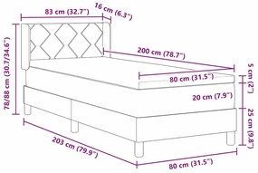 Cama Box com Colchão - Cinza Escuro, 80x200 cm, Têxtil.