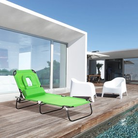 Outsunny Espreguiçadeira Dobrável com Encosto Ajustável em 4 Posições Espreguiçadeira de Jardim com Almofada Estrutura de Aço Tecido Oxford para Acampamento Praia Terraço 190x56x28cm Verde
