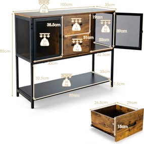 Aparador Industrial "ULRIK" 100x35x85 cm – 2 Armários, 2 Gavetas e Pra
