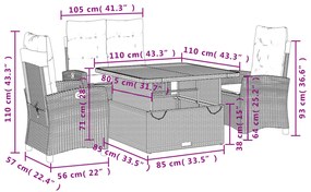 4 pcs conjunto de jantar p/ jardim c/ almofadões vime PE bege
