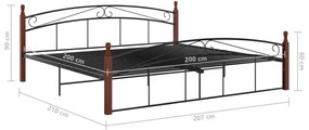 Estrutura de cama 200x200cm metal/madeira carvalho maciça preto