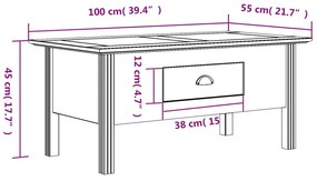 Mesa de centro BODO 100x55x45 cm madeira pinho maciça cinzento