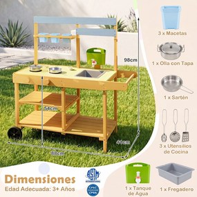 Cozinha de Brincar Infantil, 92 x 41 x 98 cm, Com Lava-Loiça e Vasos, Amarelo