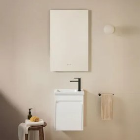 Conjunto De Móveis De Casa De Banho Em Madeira Com Lavatório Integrado Narek Branco & Retangular Led E Anti-embaciamento 55x90 Cm Riben - Sklum