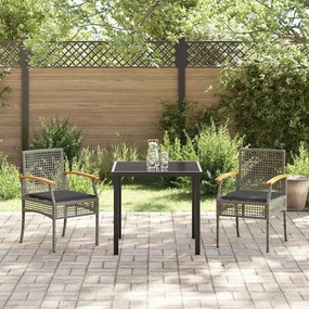 Conjunto de Jantar de Jardim com 3 Peças e Almofadas - Cinza Rattan e