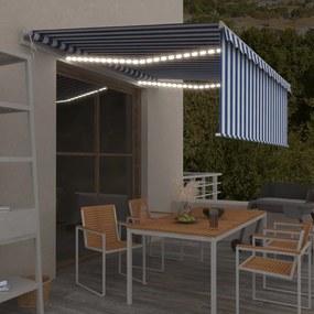 Toldo automático c/ estore/LED/sensor vento 4,5x3 m azul/branco