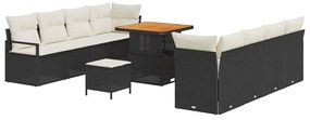 Conjunto de Sofá para Jardim com 11 Peças e Almofadas Pretas em Polyra