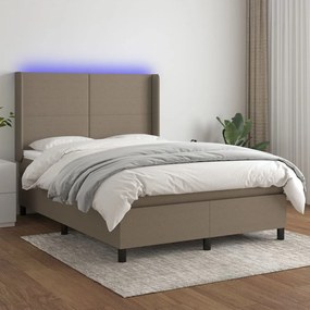 vidaXL Cama box spring colchão/LED 140x200 cm tecido cinza-acastanhado