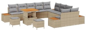 Conjunto de Sofás para Jardim de 13 Peças com Almofadas Bege Vime Acác