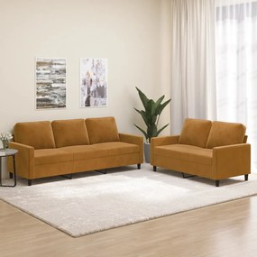 vidaXL 2 pcs conjunto de sofás com almofadões veludo castanho
