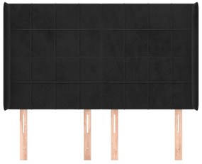 Cabeceira de cama c/ abas veludo 147x16x118/128 cm preto