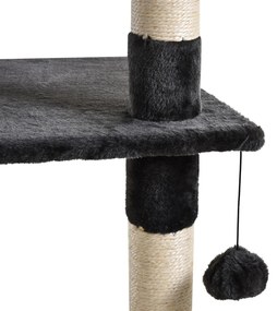 Árvore arranhador para Gatos com Altura Ajustável Plataformas Múltiplas Caverna Cestas e Escadas em Sisal Natural e Pelúcia 60x45x240-260 cm Cinza Esc