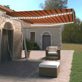 vidaXL Toldo retrátil manual com LED 400x350 cm laranja e castanho
