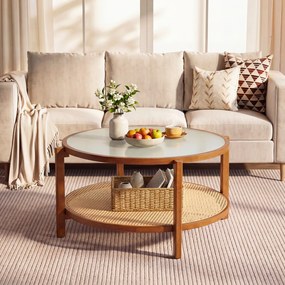 Mesa de Centro Redonda, 88 x 88 x 45 cm, Arrumação em Dois Níveis, Castanho