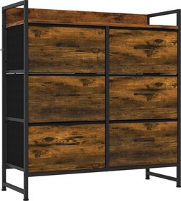 HOMCOM Cómoda de Quarto com 6 Gavetas e Tampo de Madeira / Castanho e Preto | Aosom Portugal