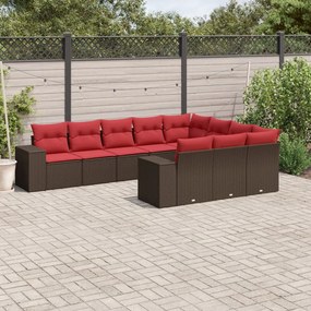 vidaXL 10 pcs conj. sofás jardim com almofadões vime PE castanho