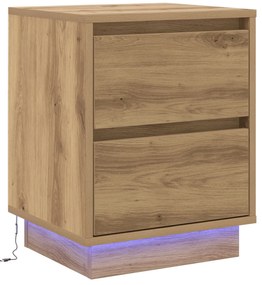 Criado-mudo  com Luzes LED Carvalho Artesanal 39x34.5x50 cm