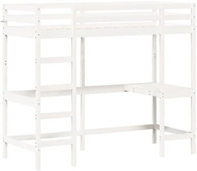 Cama alta com secretária 75x190 cm pinho maciço branco