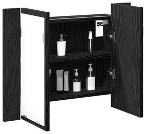 Armário de Espelho LED para Casa de Banho vidaXL Preto Carvalho 60x12x