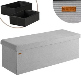 Banco dobrável em cordão macio com espaço de arrumação 114 x 38 x 38 cm Cinzento