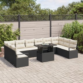 Conjunto de Sofá de Jardim de 11 Peças com Almofadas Rattan Preto, Sof