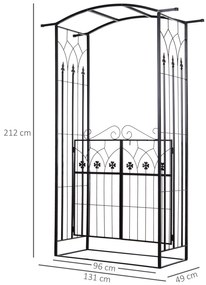 Outsunny Arco de jardim com porta de treliça de metal com fechadura para plantas trepadeiras Jardim Casamento Pátio 131x49x212 cm Cor Preto fosco