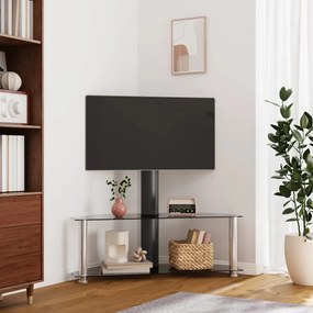 vidaXL Suporte canto TV 32-70 polegadas 2 prateleiras preto/prateado