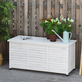 Baú de madeira ao ar livre Caixa de armazenamento de jardim com tampa que pode ser aberta 127x56x60 cm Branco